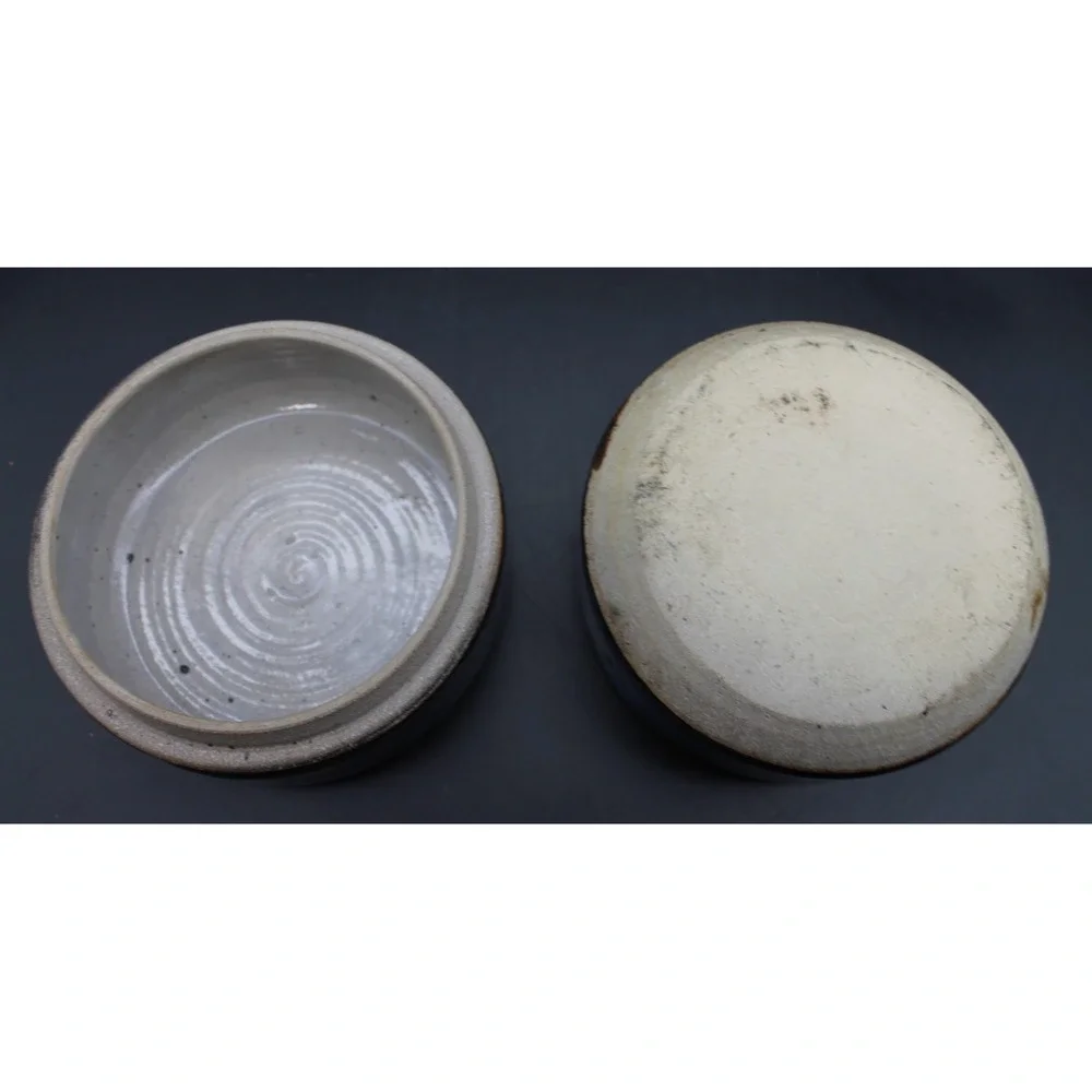 Studio Pottery Lidded Jar Blue Speckled Stoneware Trinket Box Handmade 4in